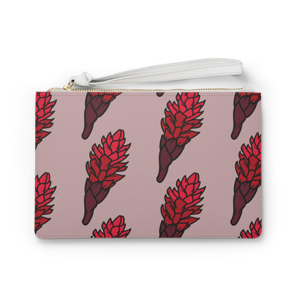 Red Ginger Floral Clutch Bag — Tropical Botanical Wristlet for Vacation & Gifts