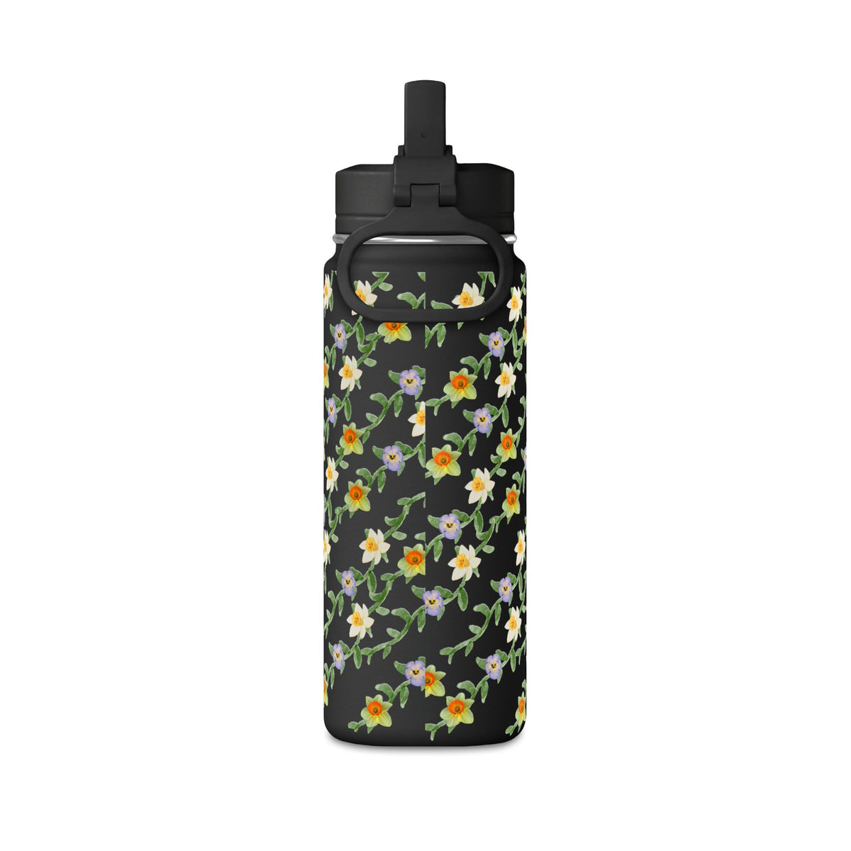 20oz Floral Water Bottle – Mini Straw Hydration Bottle with Dainty Yellow Blossoms