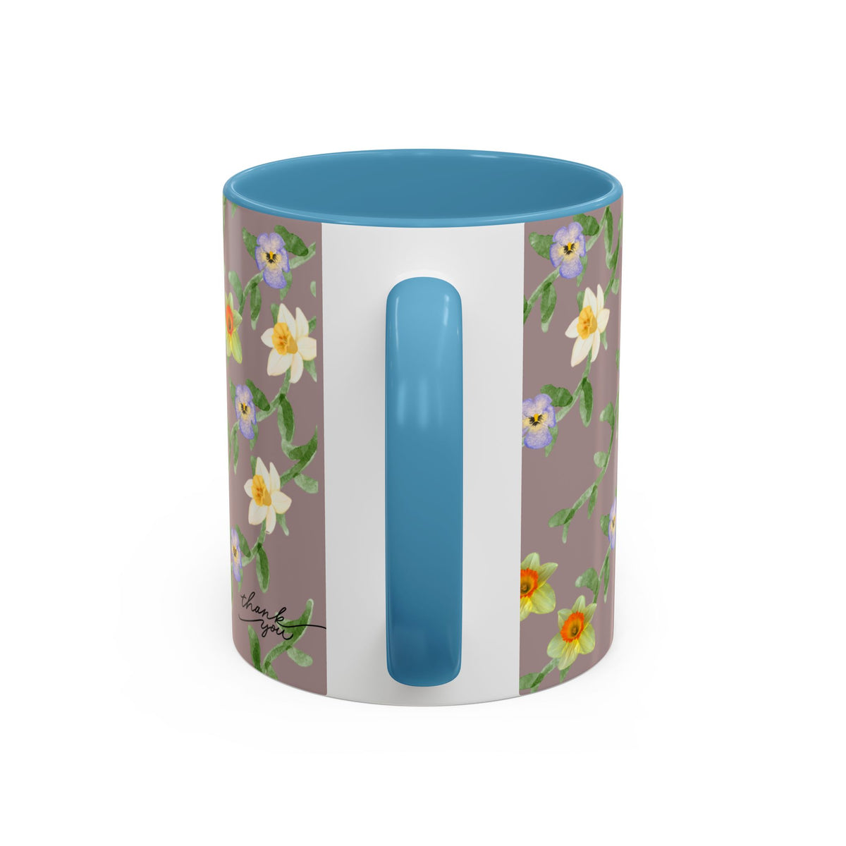 Floral Vine Accent Coffee Mug — Handpainted Daffodil & Violet Pattern (11/15oz)