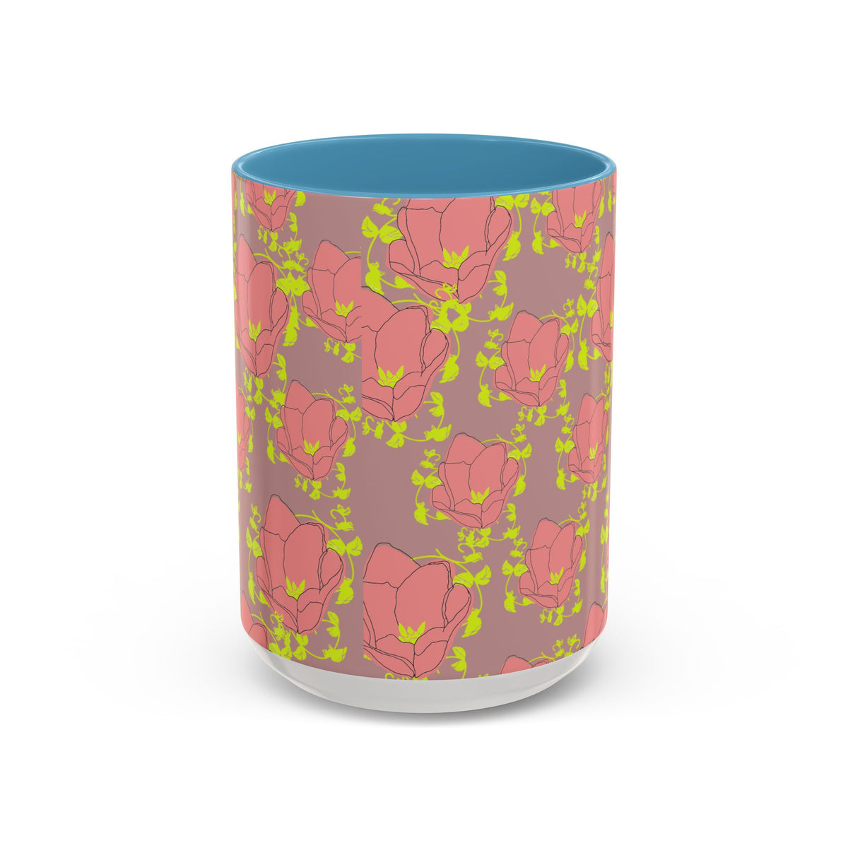 Pink Floral Accent Coffee Mug — Retro Bloom Pattern (11/15oz)