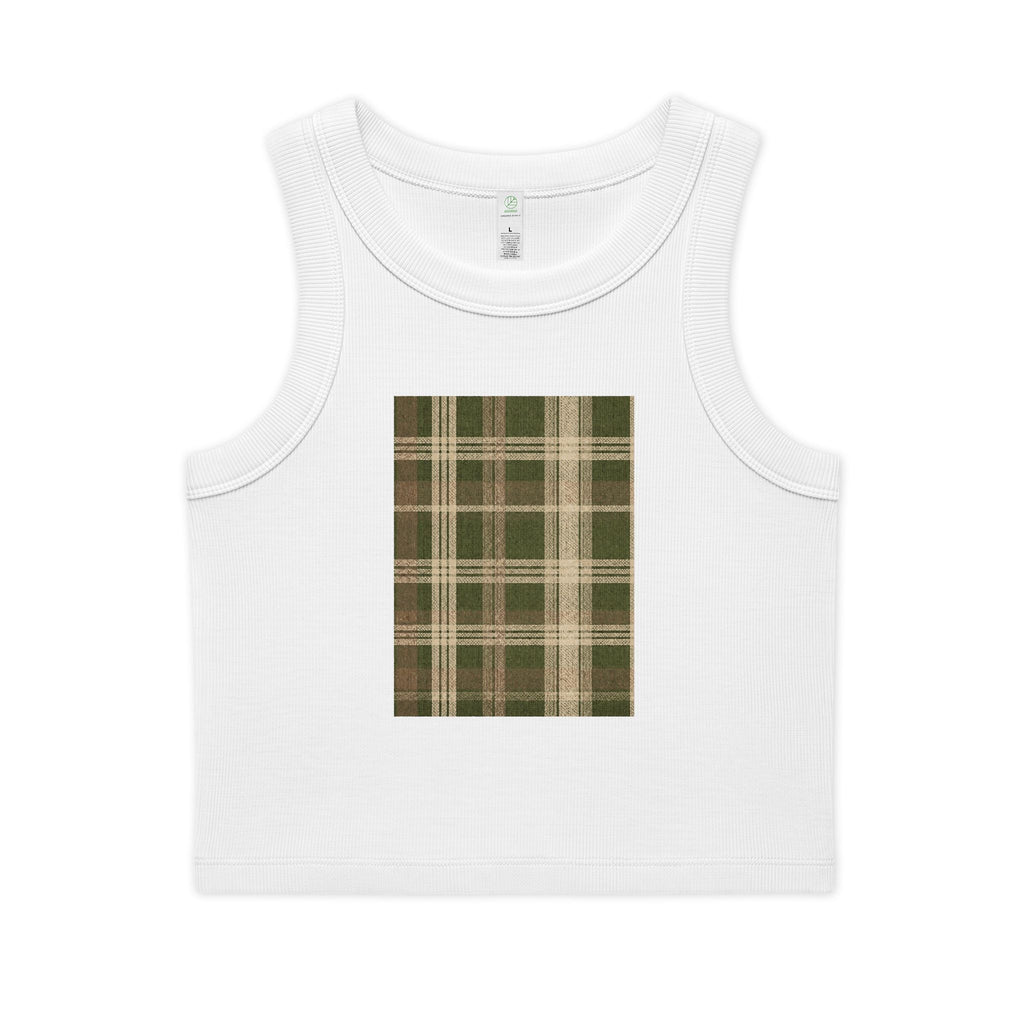 Plaid Square Crop Tank — Vintage Green Plaid Organic Ribbed Women's Tank