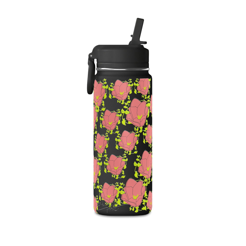 20oz Floral Water Bottle — Pink Poppy Pattern