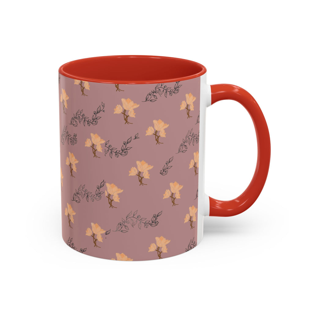 Pink Floral Accent Coffee Mug — Retro Bloom Pattern (11/15oz)
