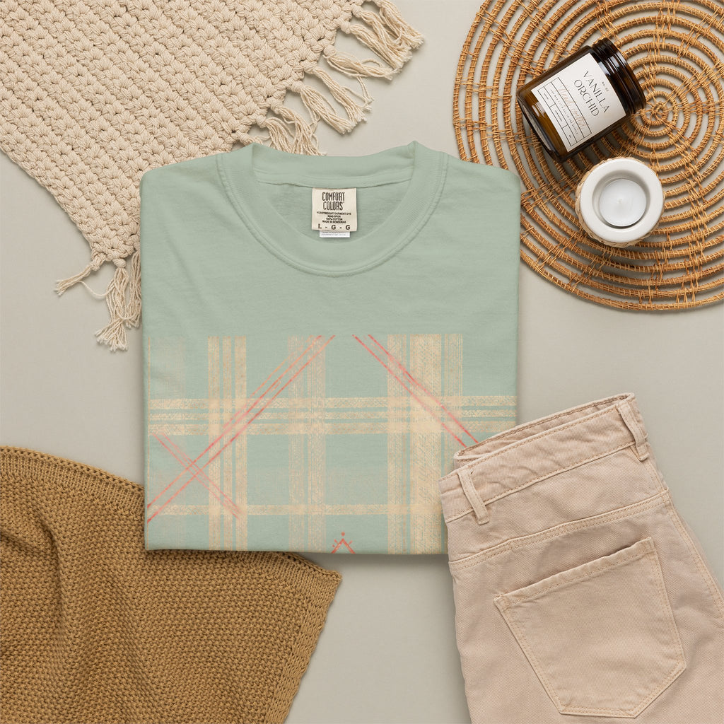 Plaid Canvas Graphic T-Shirt — Subtle Peach & Beige Geometric Plaid