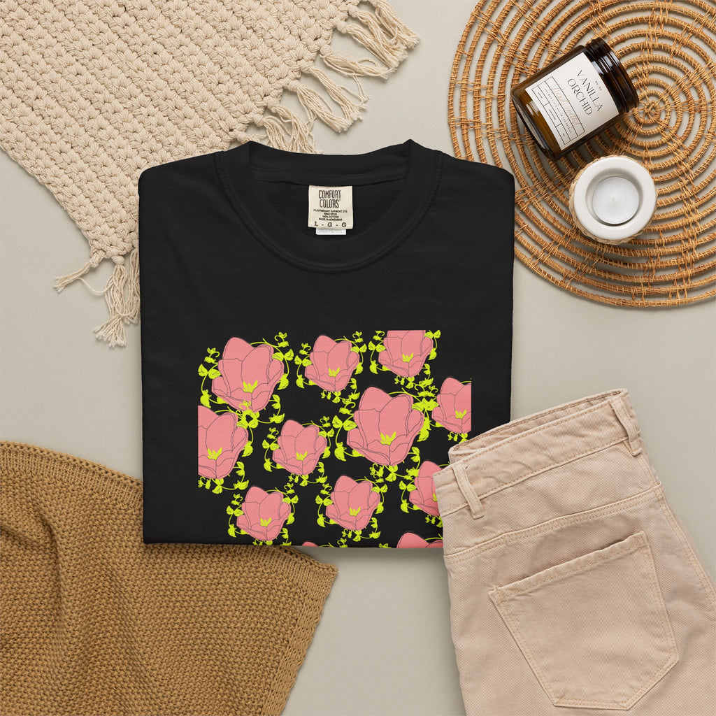 Floral Pop Pattern T-Shirt — Pink Poppy Repeat Graphic Tee