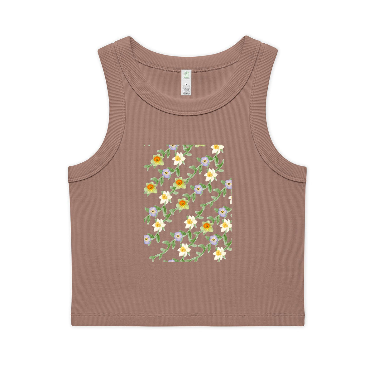 Floral Vine Crop Tank — Women's Organic Ribbed Tank Top