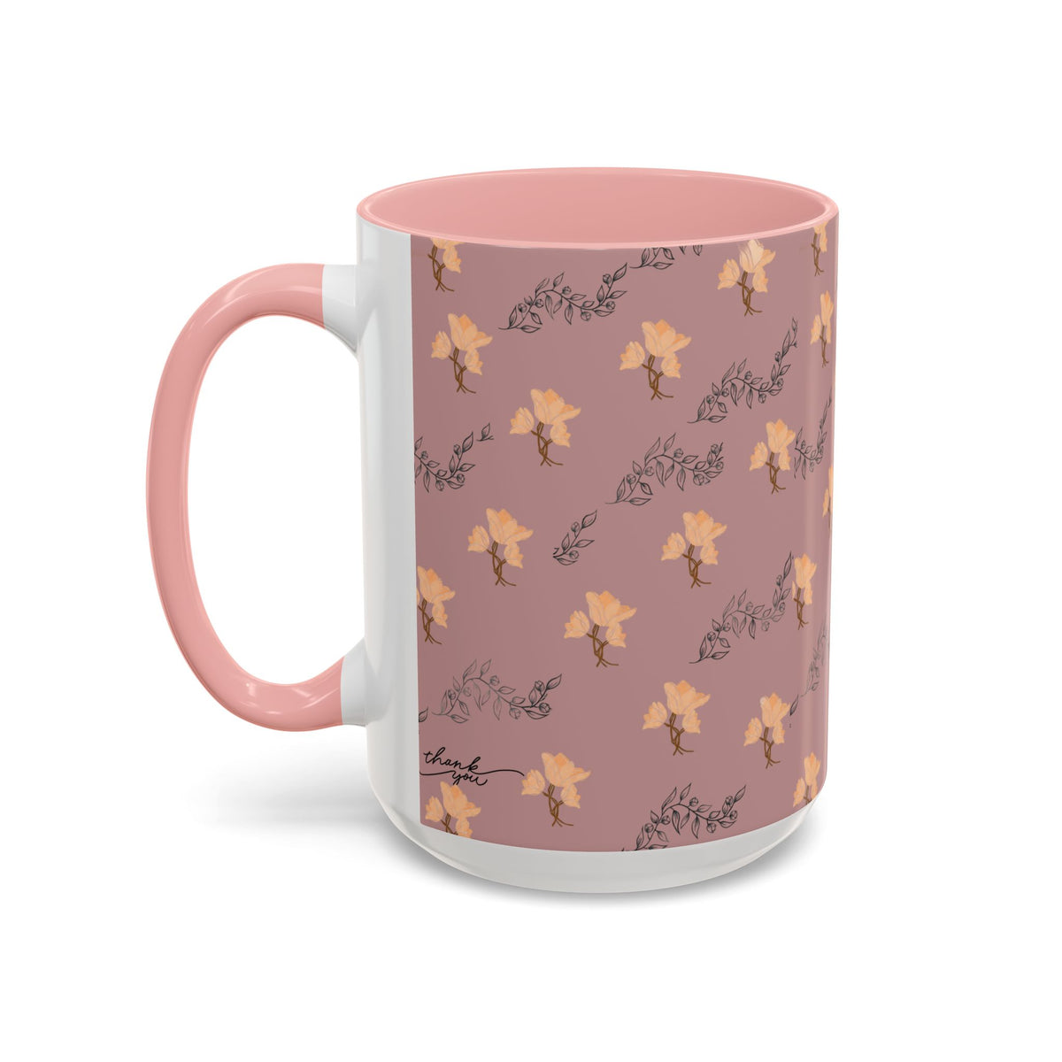 Pink Floral Accent Coffee Mug — Retro Bloom Pattern (11/15oz)