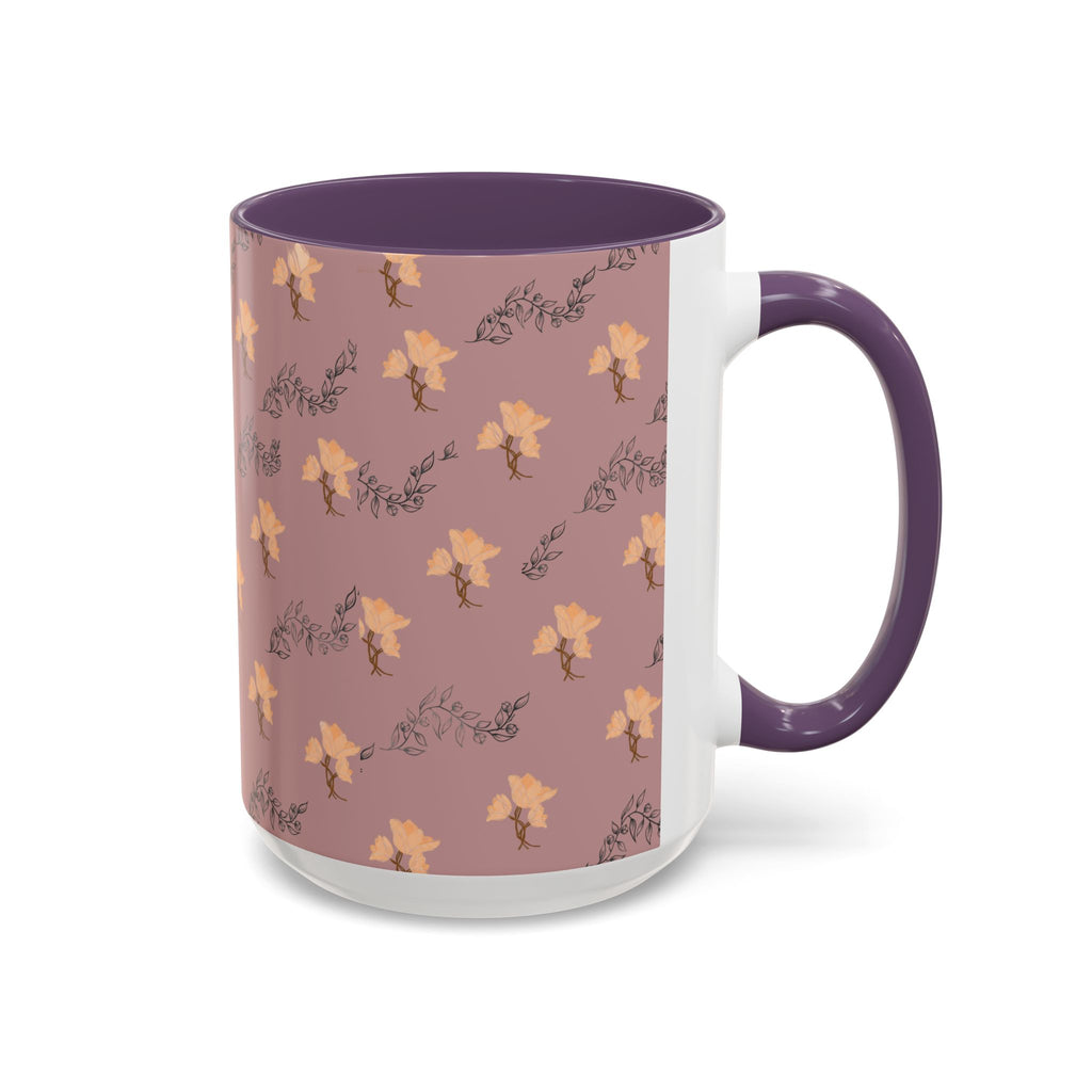 Pink Floral Accent Coffee Mug — Retro Bloom Pattern (11/15oz)