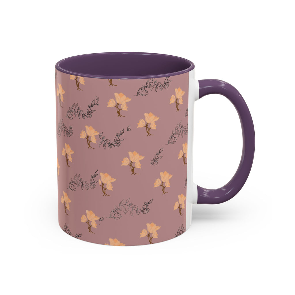 Pink Floral Accent Coffee Mug — Retro Bloom Pattern (11/15oz)