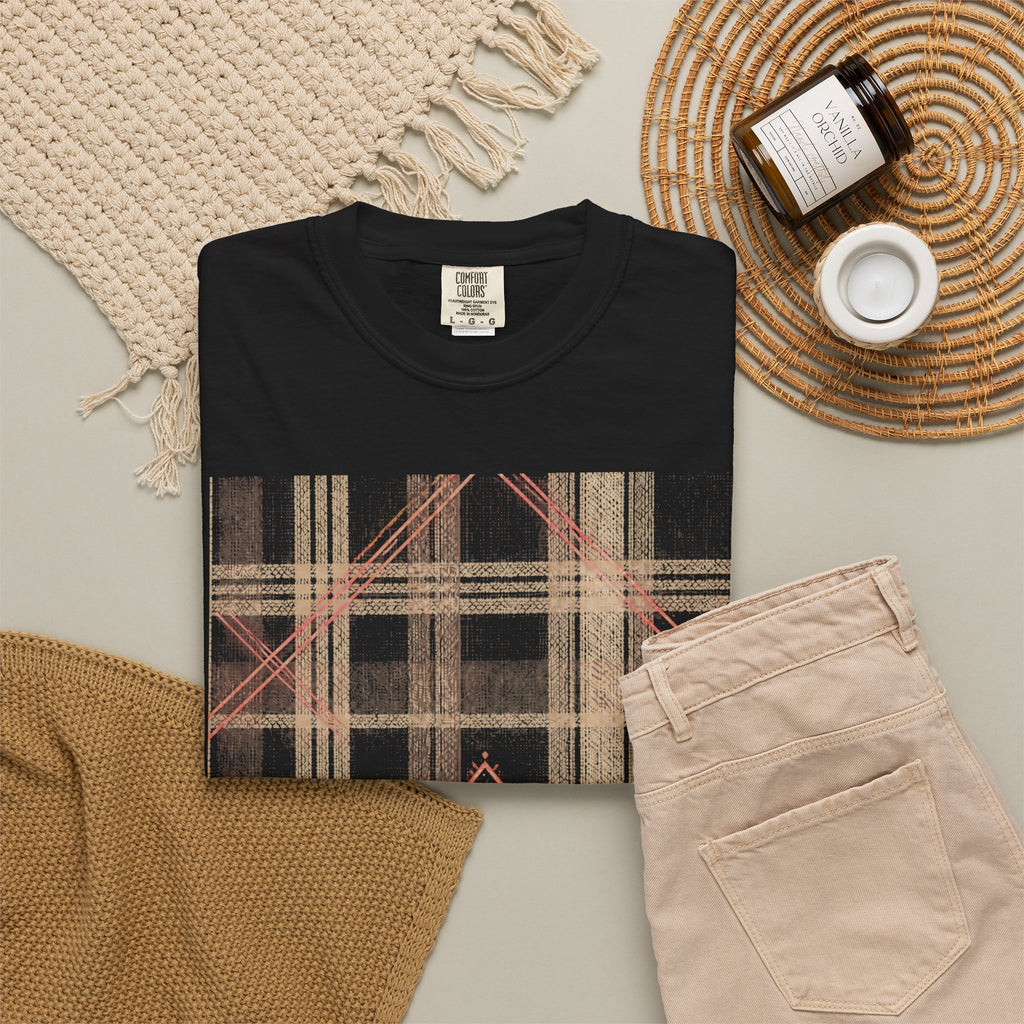 Plaid Canvas Graphic T-Shirt — Subtle Peach & Beige Geometric Plaid