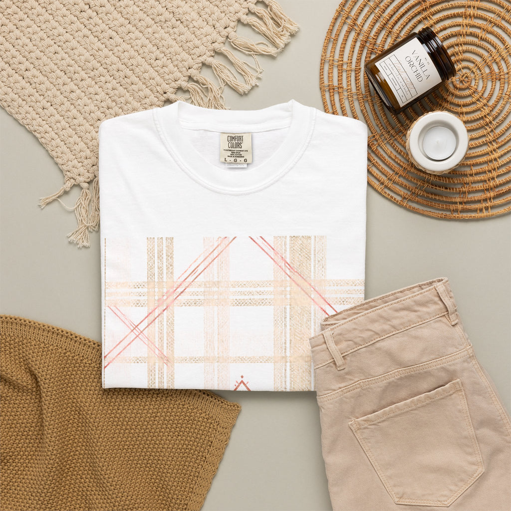 Plaid Canvas Graphic T-Shirt — Subtle Peach & Beige Geometric Plaid