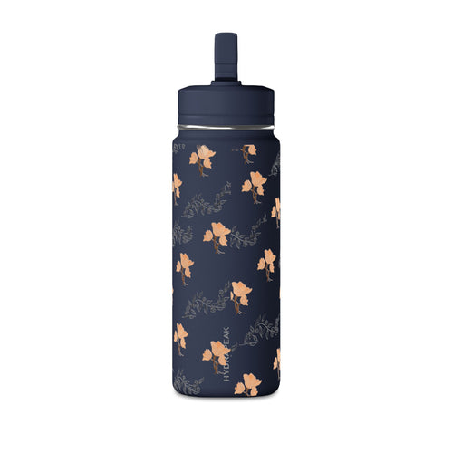 20oz Floral Water Bottle — Pink Poppy Pattern