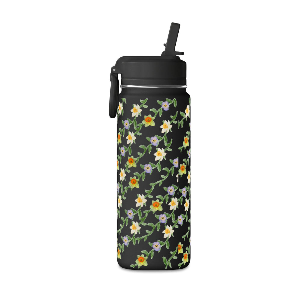 20oz Floral Water Bottle – Mini Straw Hydration Bottle with Dainty Yellow Blossoms