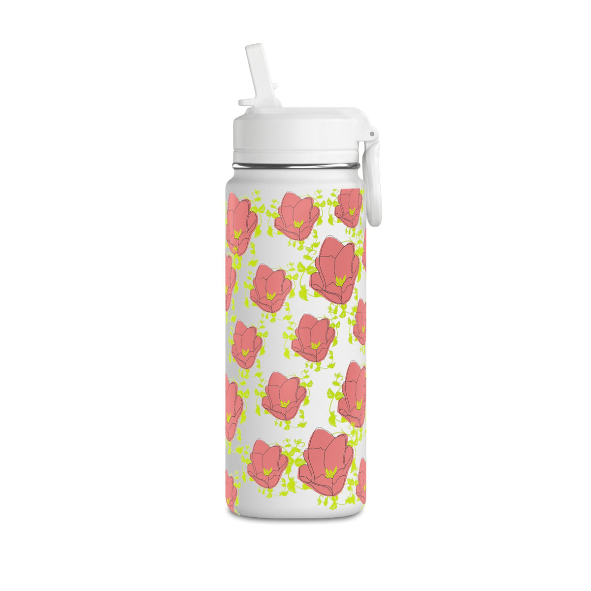 20oz Floral Water Bottle — Pink Poppy Pattern