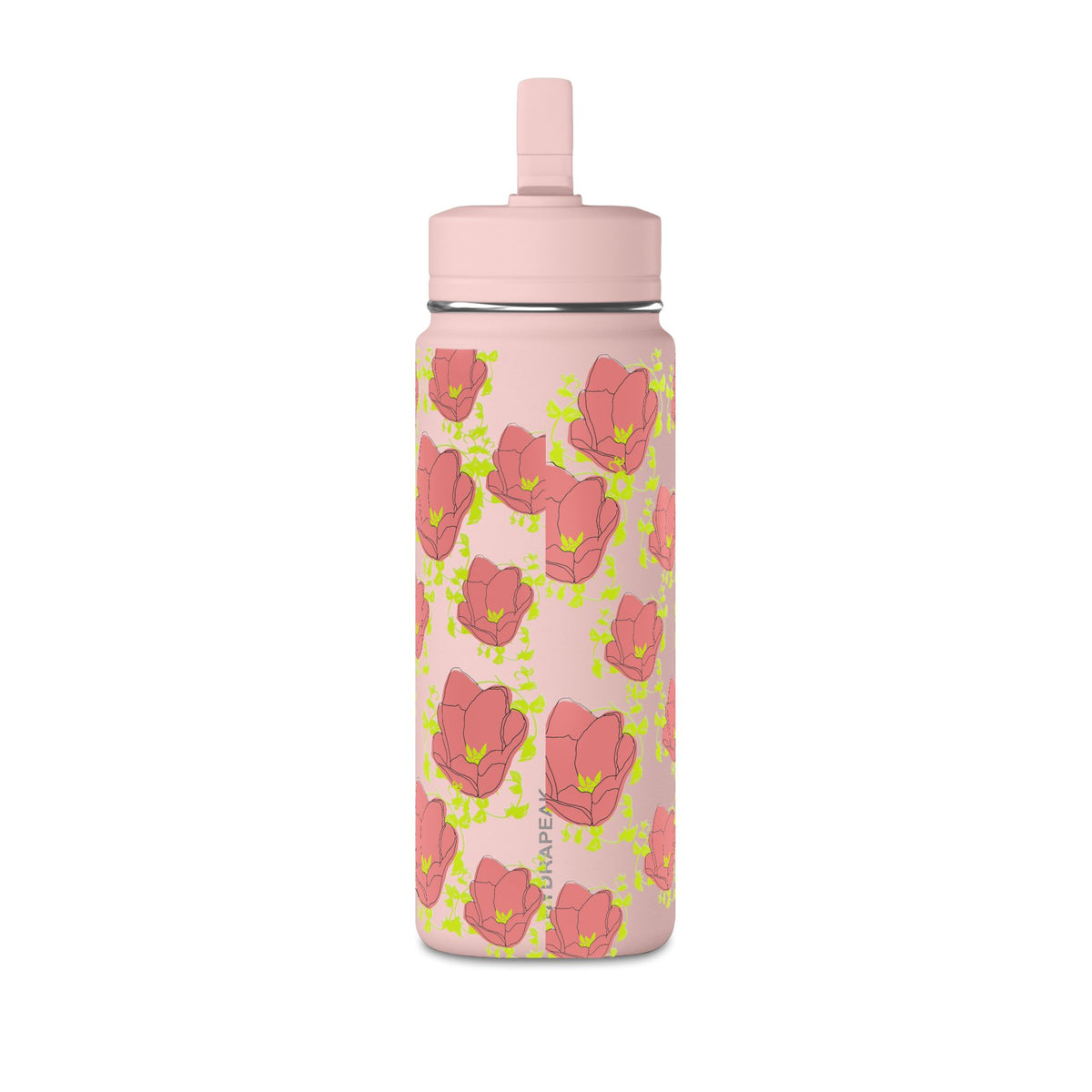 20oz Floral Water Bottle — Pink Poppy Pattern