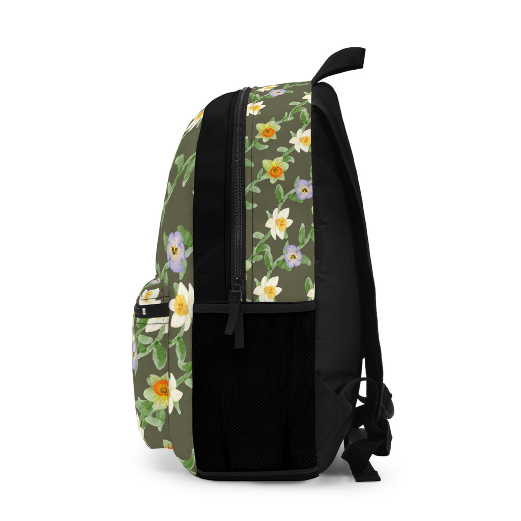 Floral Vine Backpack – Watercolor Daffodil & Pansy School Bag