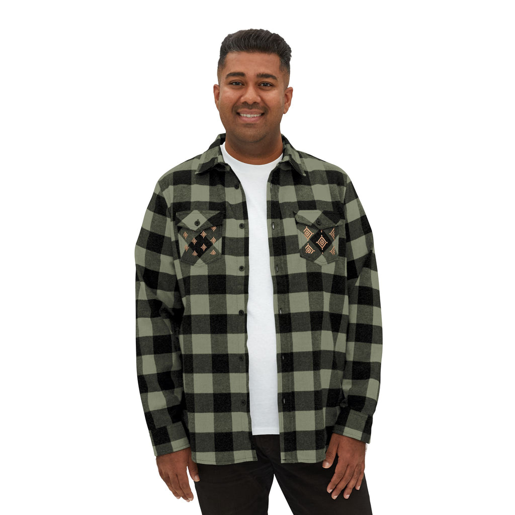 Plaid Flannel Shirt with Geometric Patchwork Back