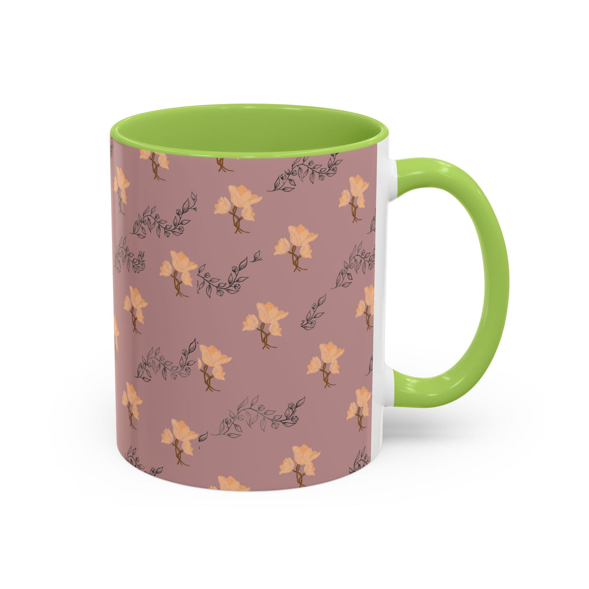 Pink Floral Accent Coffee Mug — Retro Bloom Pattern (11/15oz)