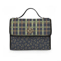 Waterproof Canvas Satchel — Green Plaid & Floral Print Tote Bag