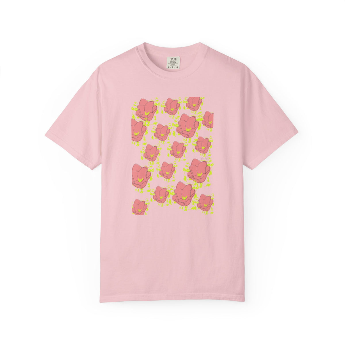Floral Pop Pattern T-Shirt — Pink Poppy Repeat Graphic Tee
