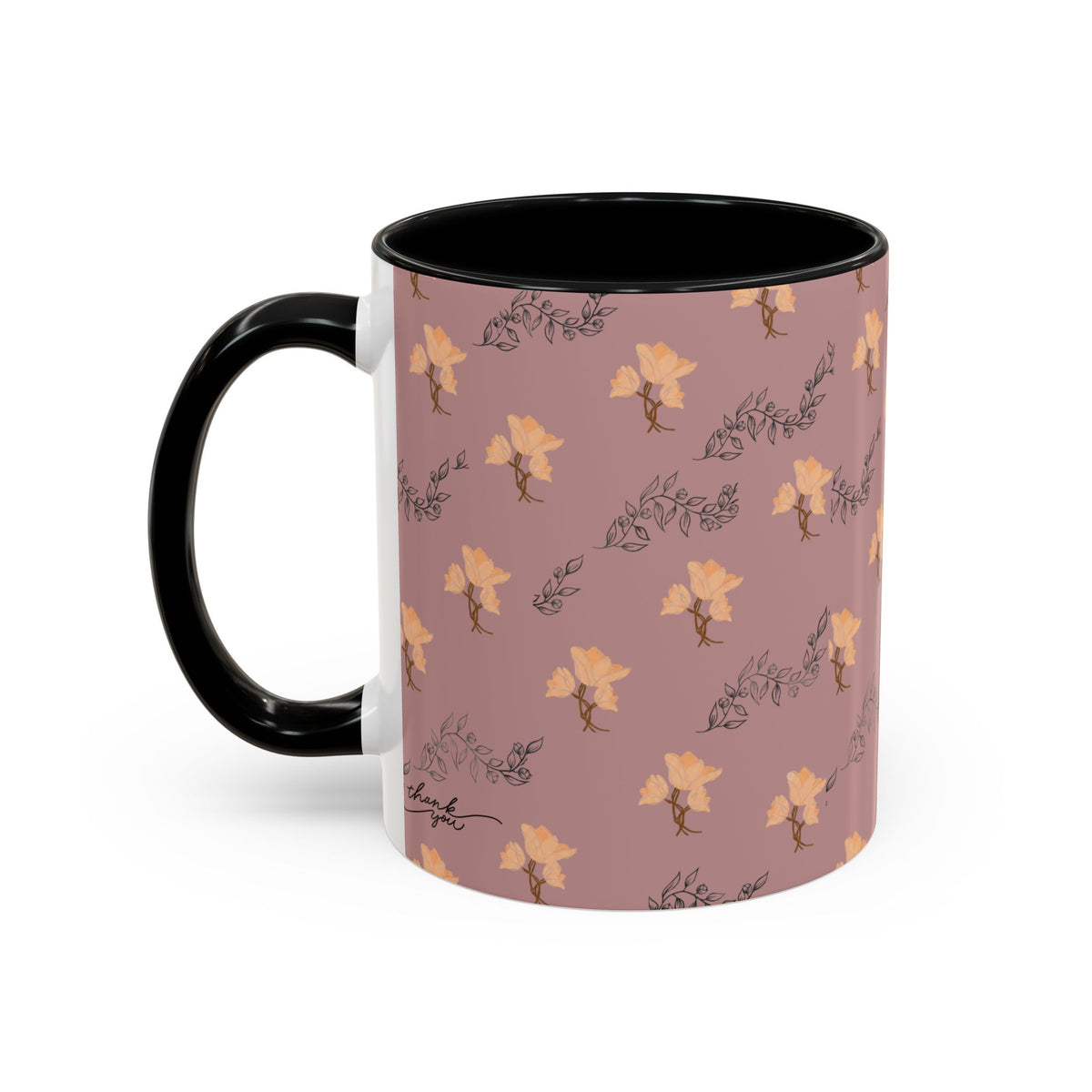 Pink Floral Accent Coffee Mug — Retro Bloom Pattern (11/15oz)
