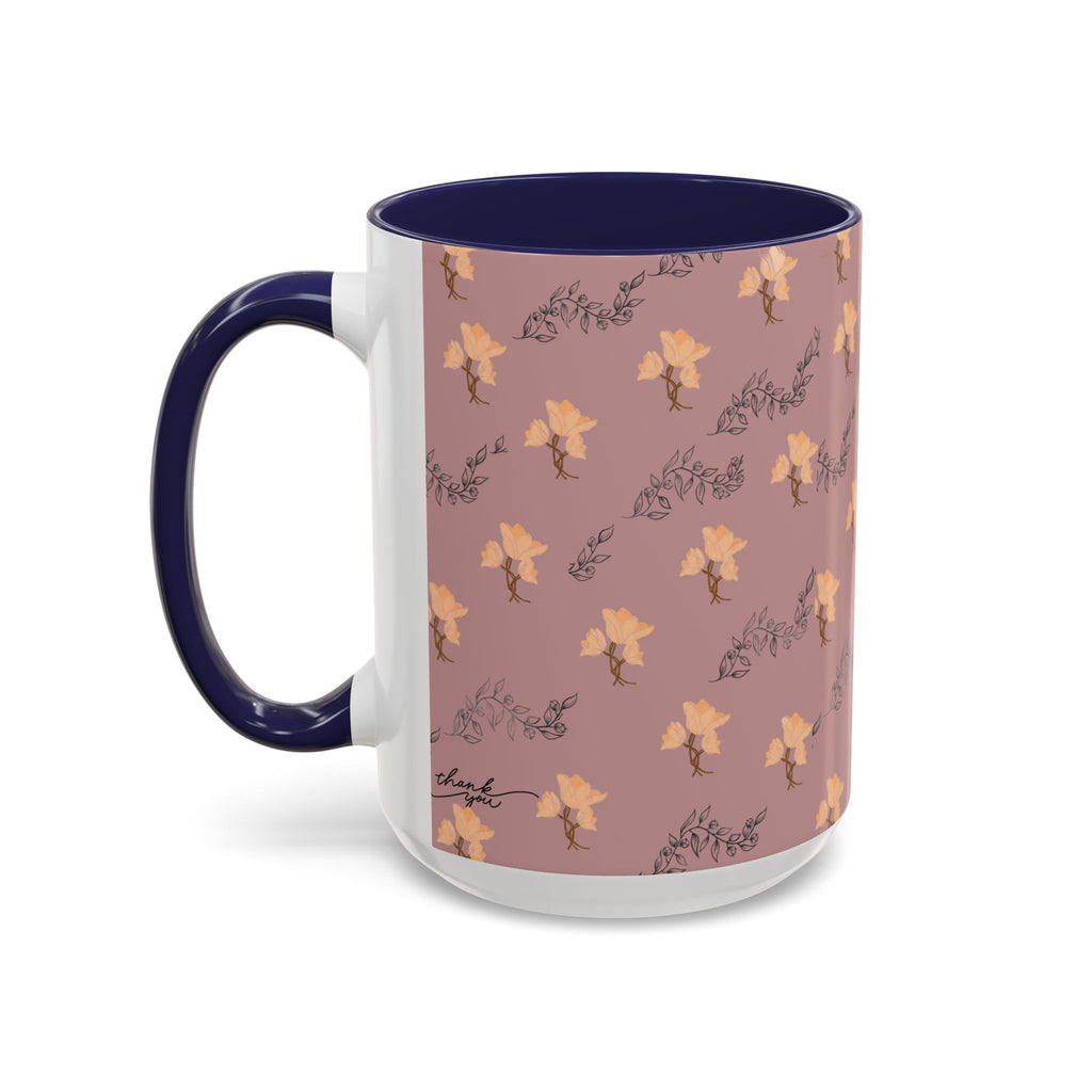 Pink Floral Accent Coffee Mug — Retro Bloom Pattern (11/15oz)