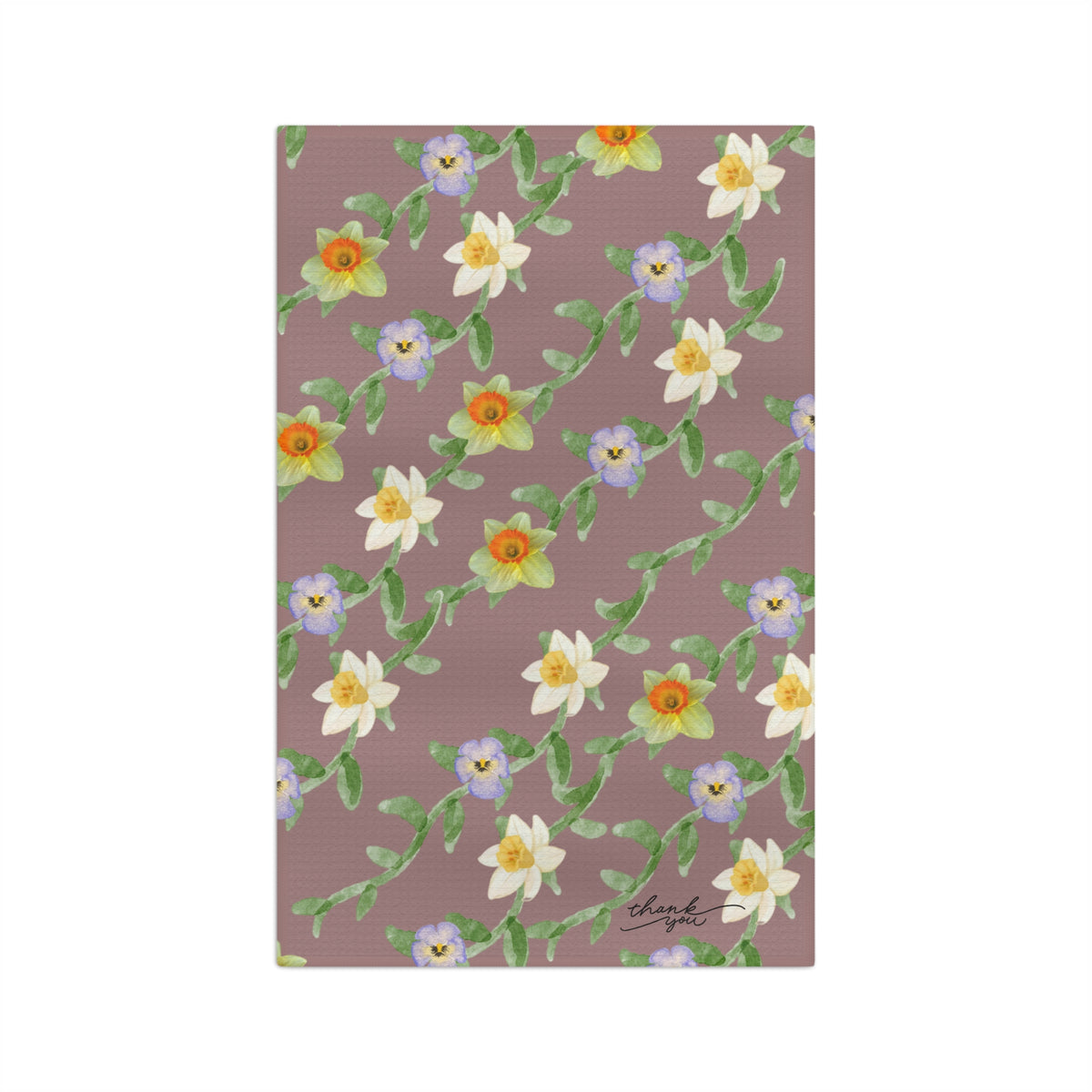 Floral Watercolor Microfiber Tea Towel — Pastel Daffodil & Violet Pattern