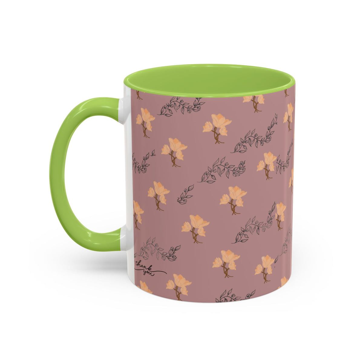 Pink Floral Accent Coffee Mug — Retro Bloom Pattern (11/15oz)