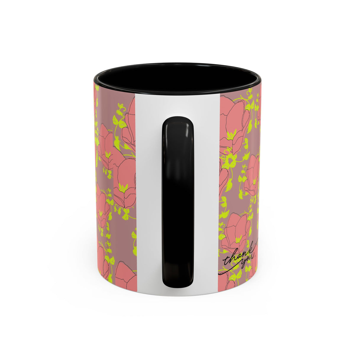 Pink Floral Accent Coffee Mug — Retro Bloom Pattern (11/15oz)