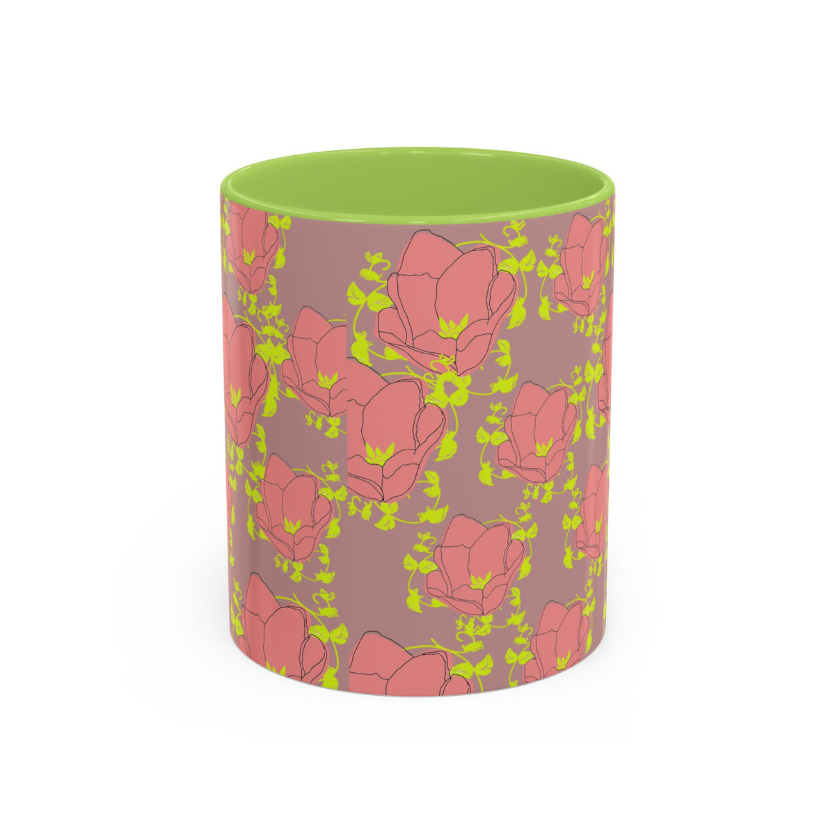 Pink Floral Accent Coffee Mug — Retro Bloom Pattern (11/15oz)