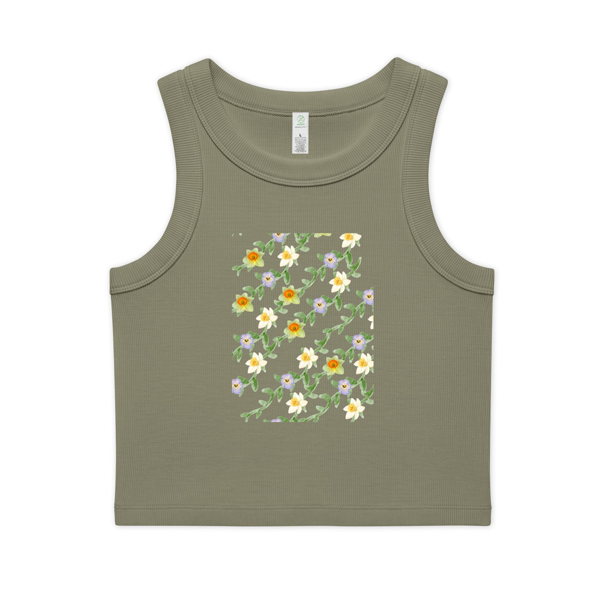 Floral Vine Crop Tank — Women's Organic Ribbed Tank Top