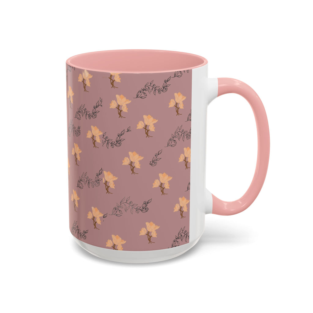 Pink Floral Accent Coffee Mug — Retro Bloom Pattern (11/15oz)