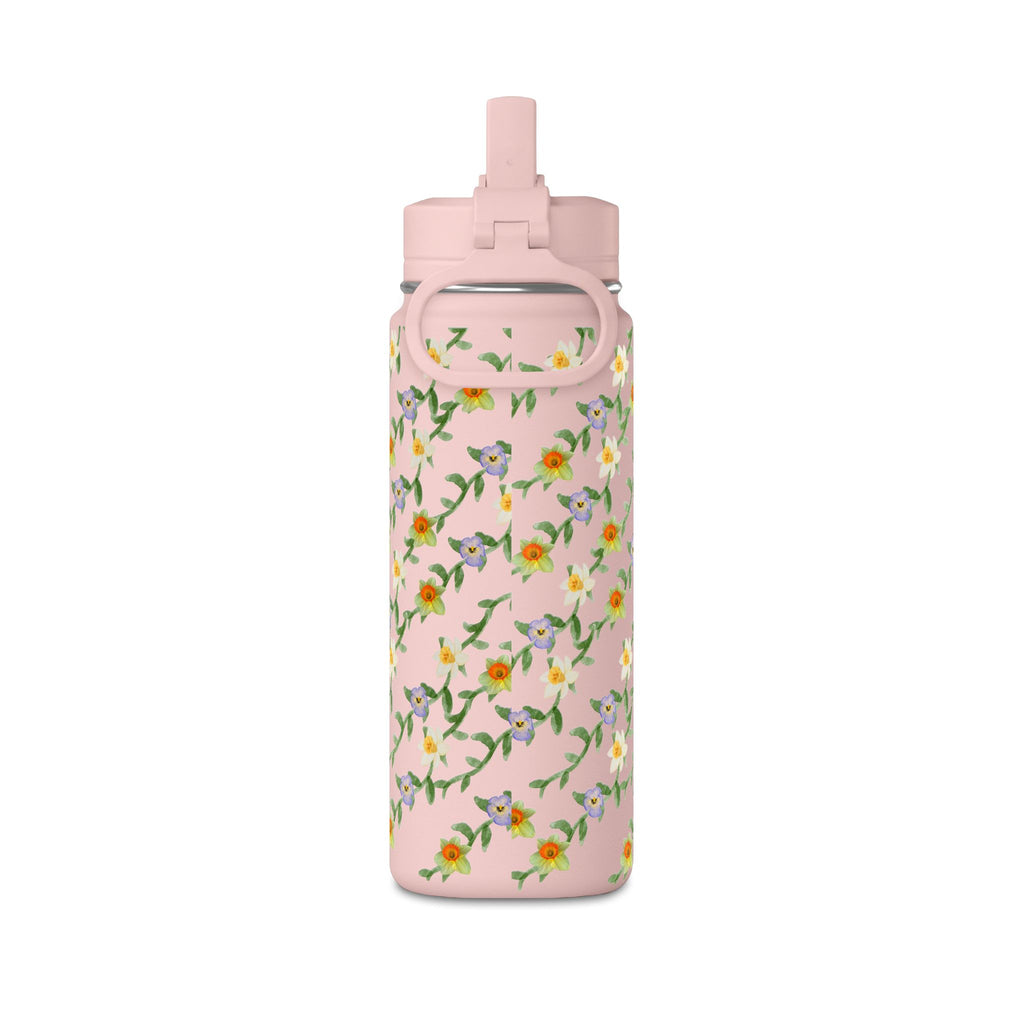 20oz Floral Water Bottle – Mini Straw Hydration Bottle with Dainty Yellow Blossoms