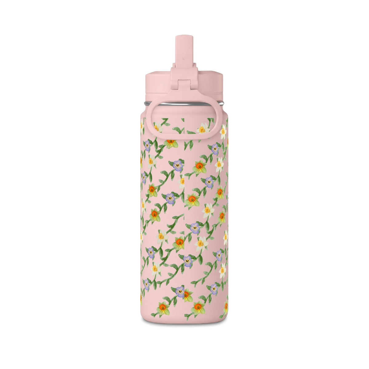 20oz Floral Water Bottle – Mini Straw Hydration Bottle with Dainty Yellow Blossoms