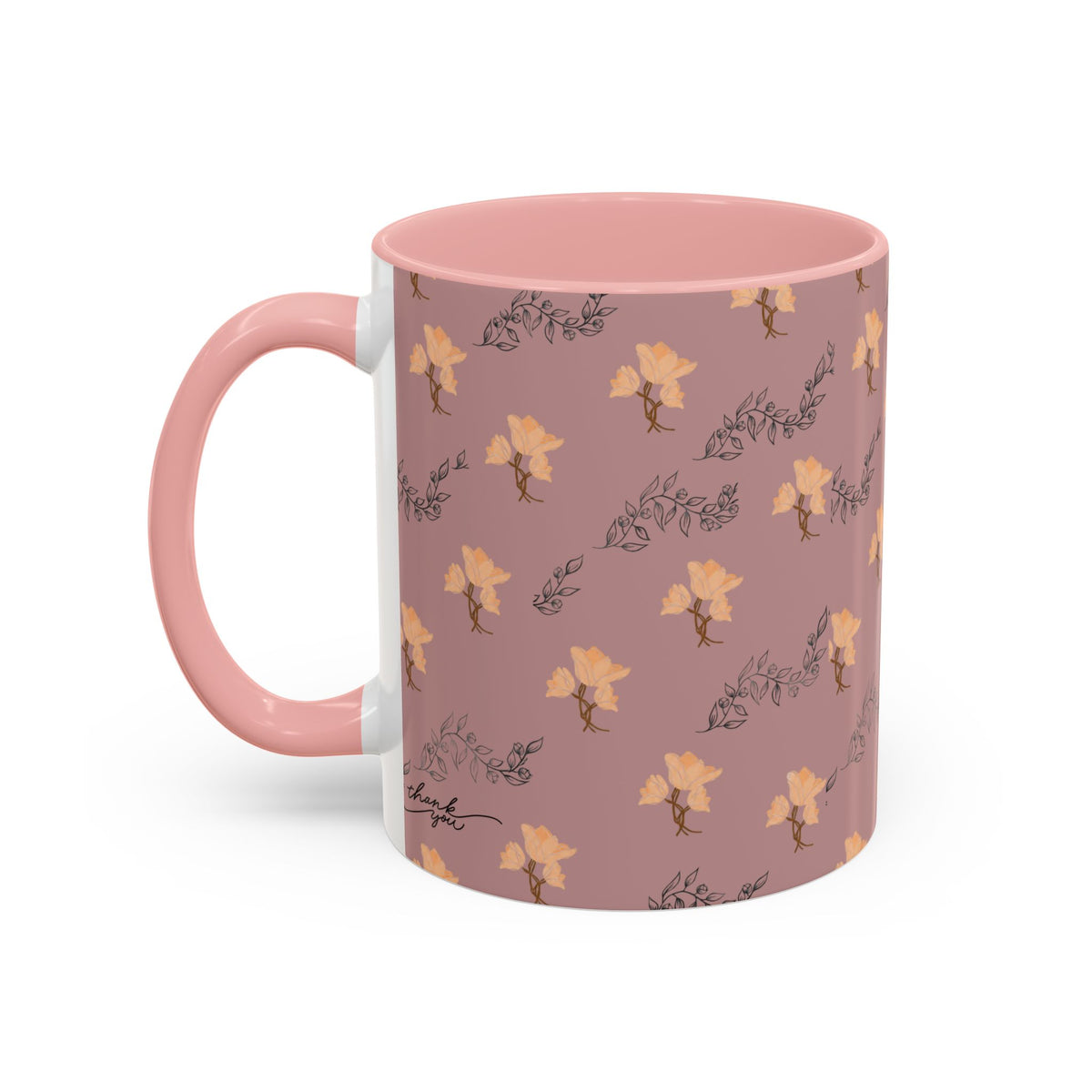 Pink Floral Accent Coffee Mug — Retro Bloom Pattern (11/15oz)