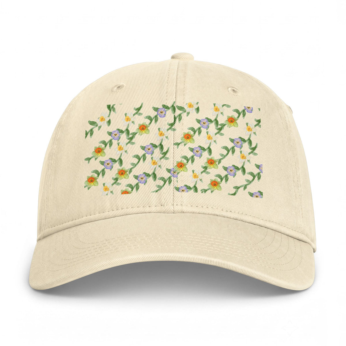 Coastal Floral Washed Cap — Embroidered Ditsy Flowers Dad Hat