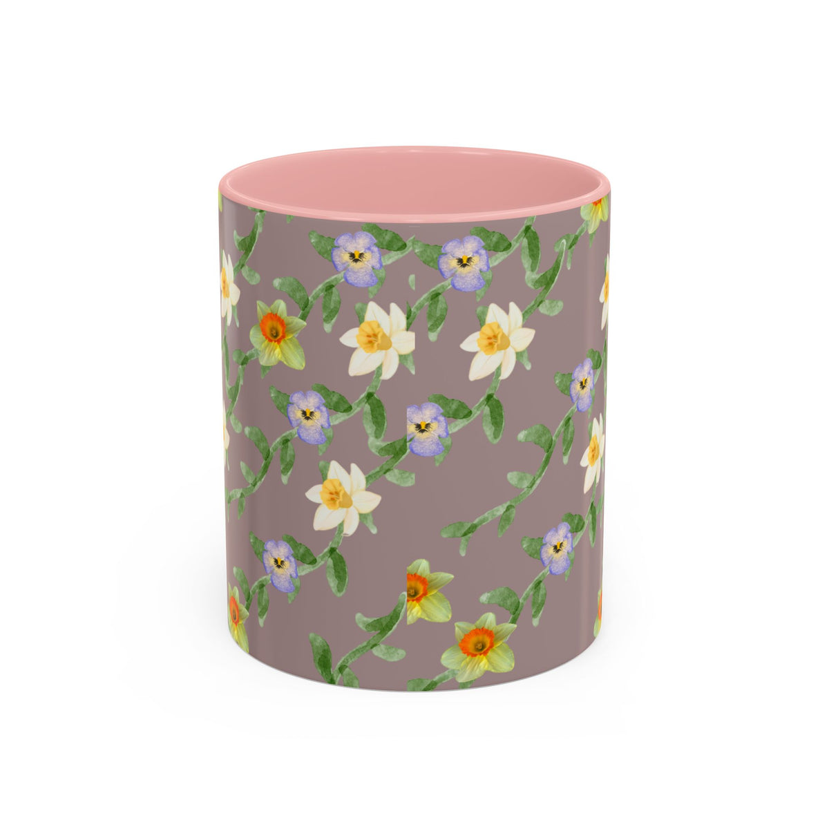 Floral Vine Accent Coffee Mug — Handpainted Daffodil & Violet Pattern (11/15oz)