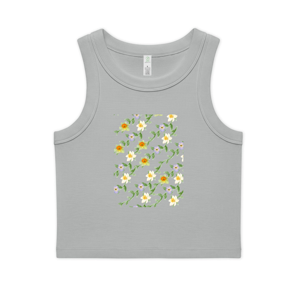 Floral Vine Crop Tank — Women's Organic Ribbed Tank Top
