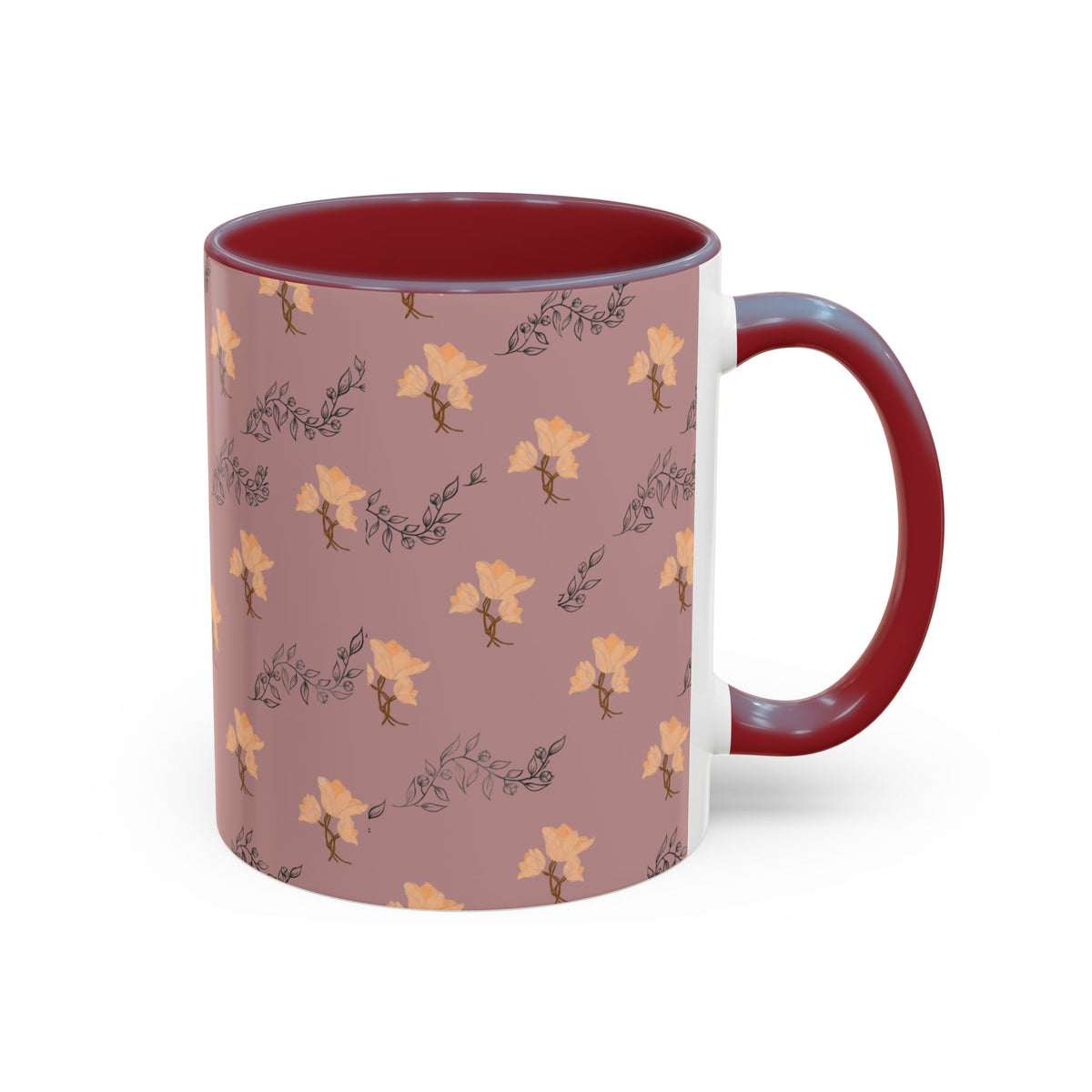 Pink Floral Accent Coffee Mug — Retro Bloom Pattern (11/15oz)