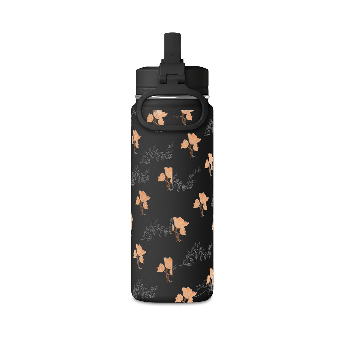 20oz Floral Water Bottle — Pink Poppy Pattern