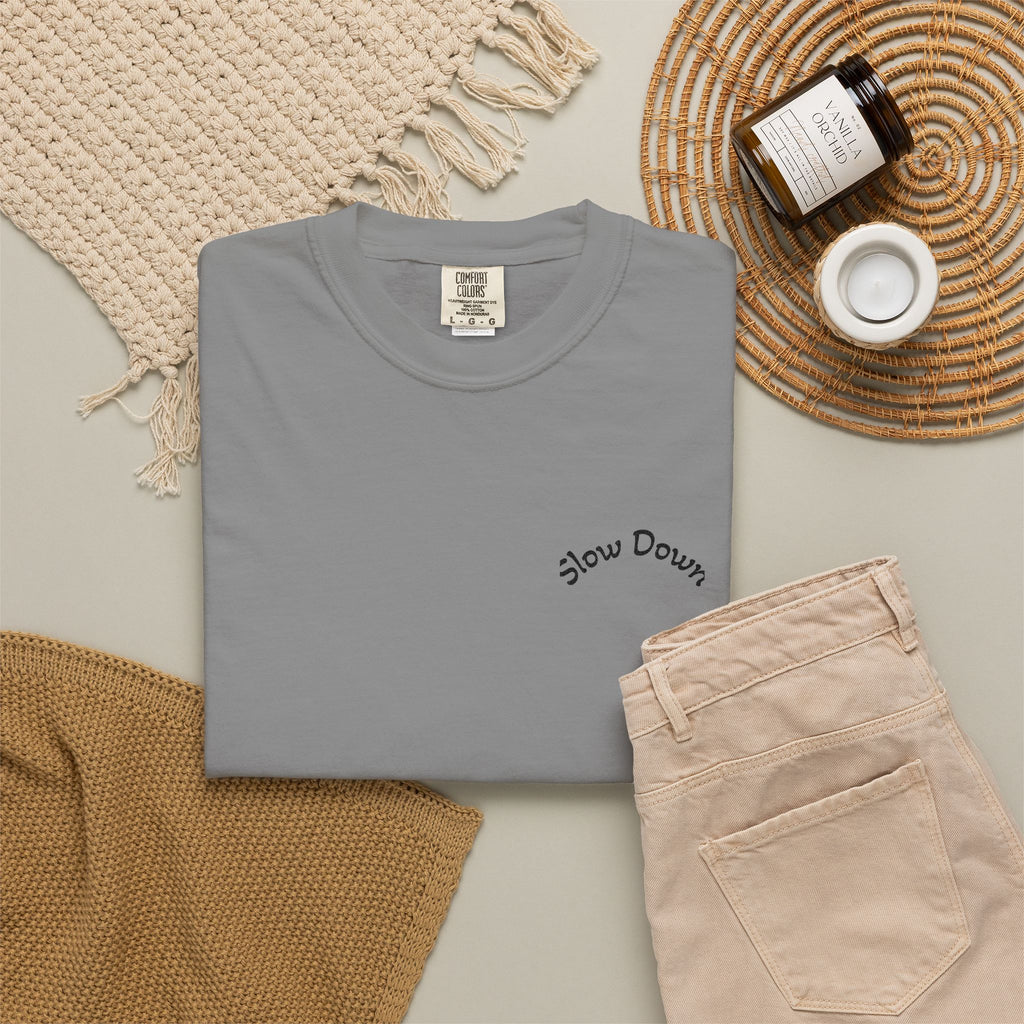 Gratitude Floral Tee — White Garment-Dyed T-Shirt