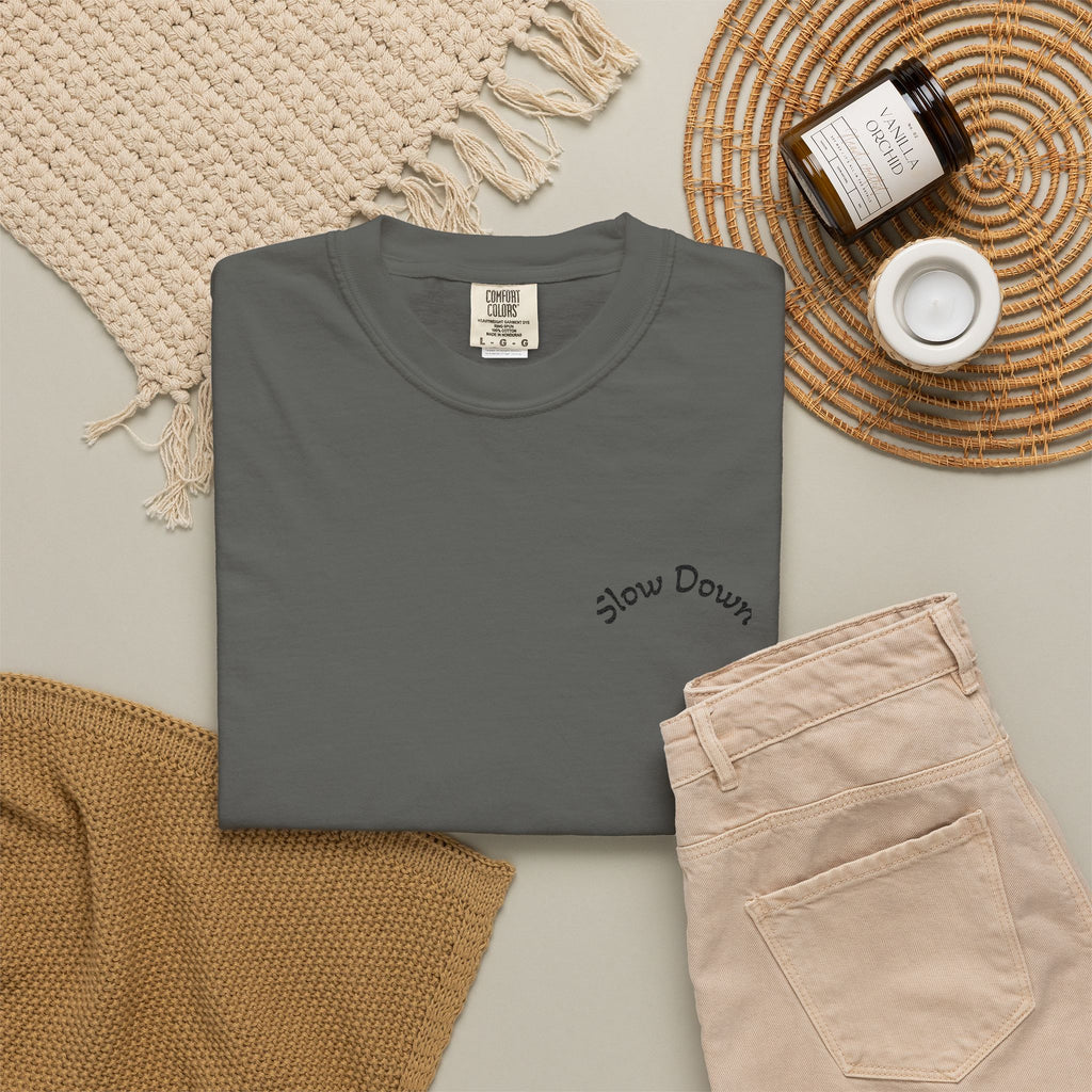 Gratitude Floral Tee — White Garment-Dyed T-Shirt