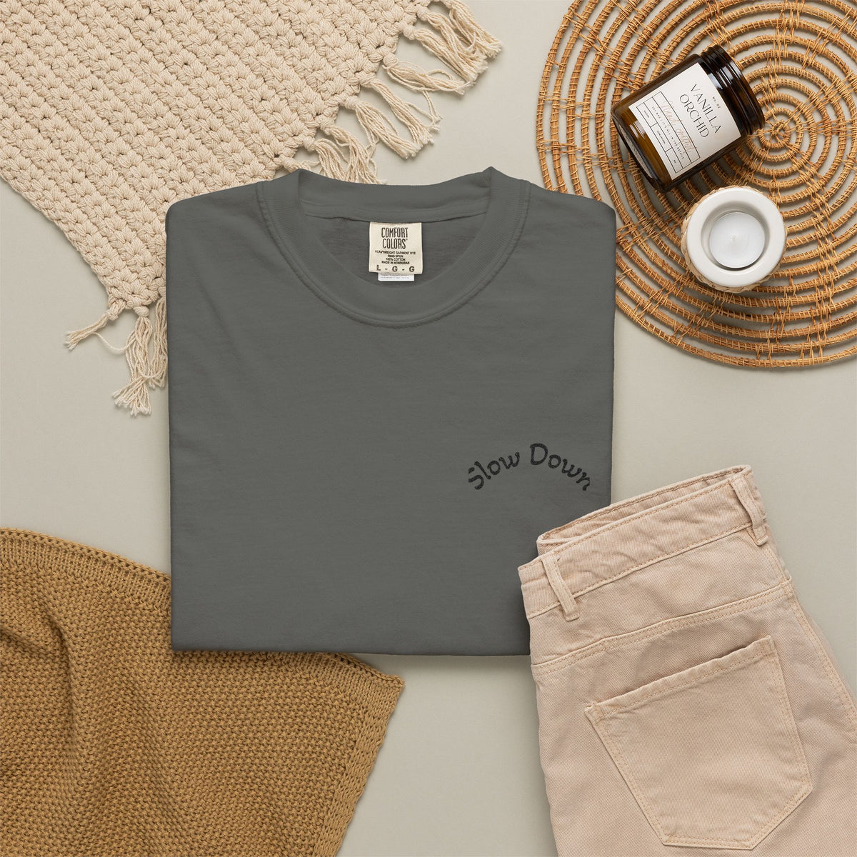 Gratitude Floral Tee — White Garment-Dyed T-Shirt