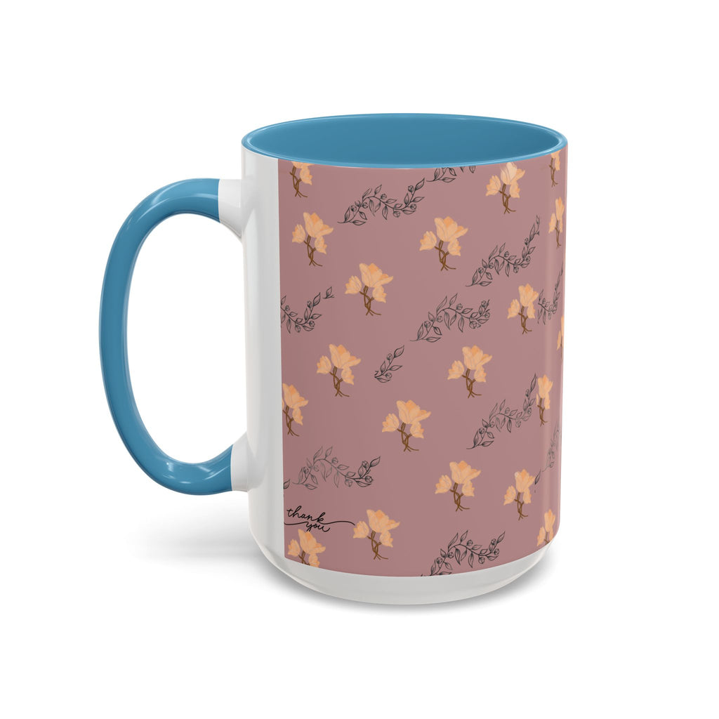 Pink Floral Accent Coffee Mug — Retro Bloom Pattern (11/15oz)