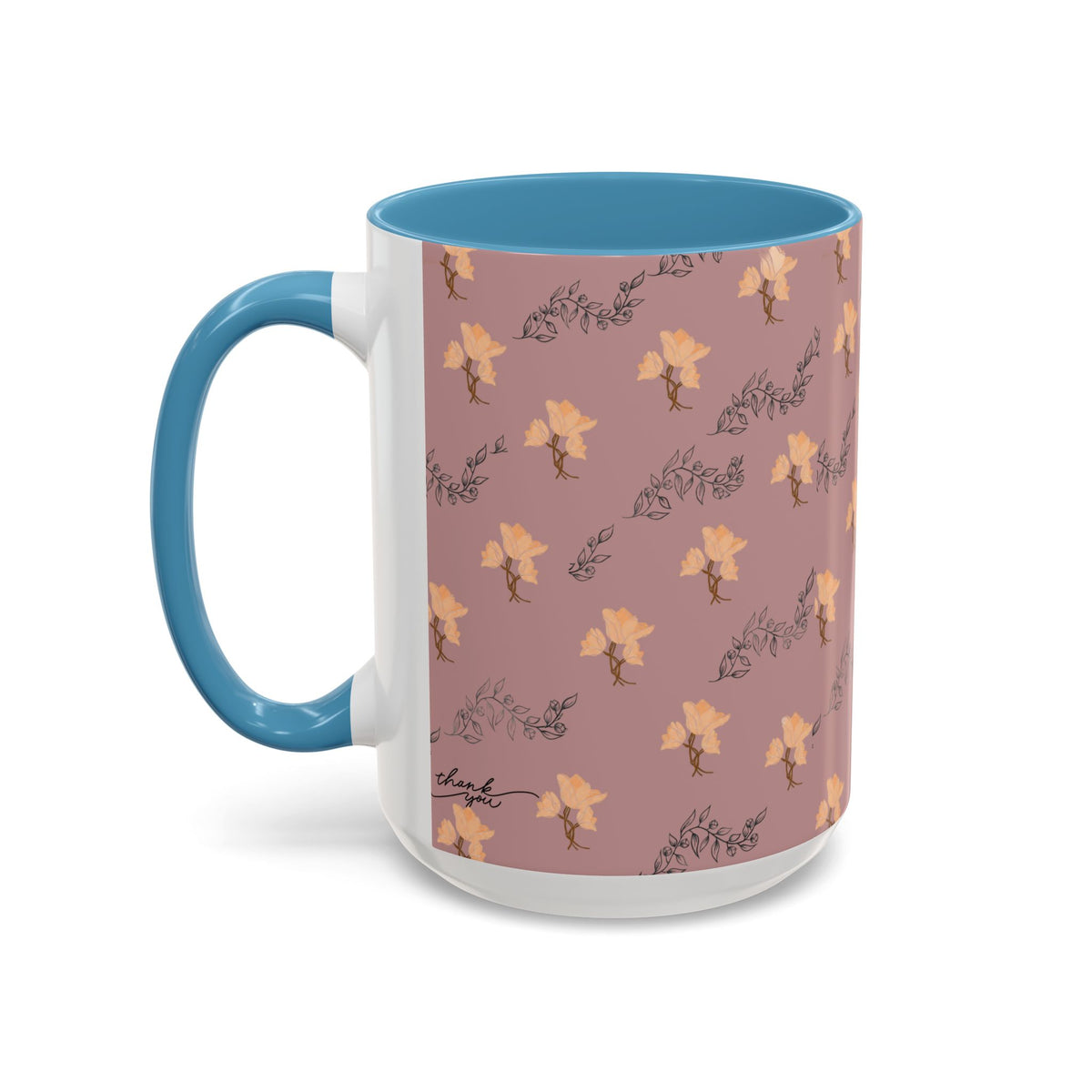 Pink Floral Accent Coffee Mug — Retro Bloom Pattern (11/15oz)