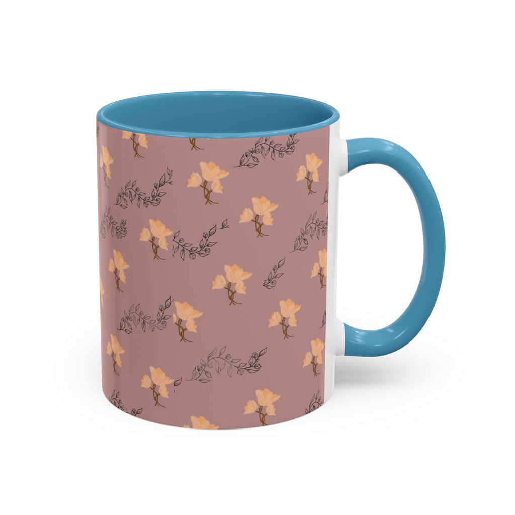 Pink Floral Accent Coffee Mug — Retro Bloom Pattern (11/15oz)
