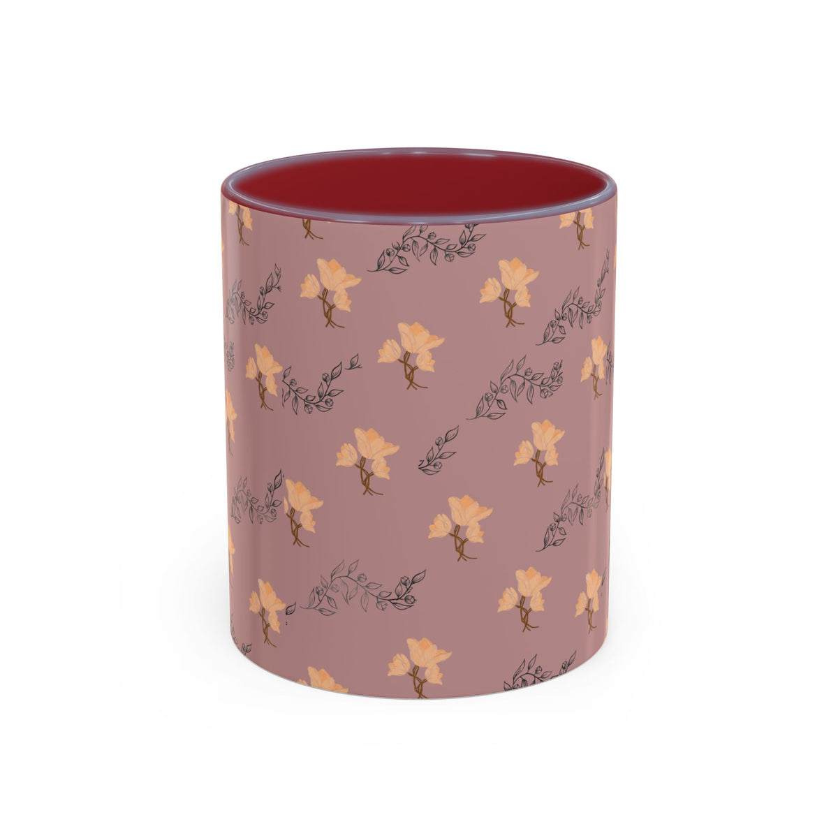 Pink Floral Accent Coffee Mug — Retro Bloom Pattern (11/15oz)