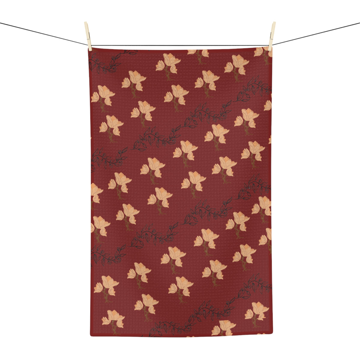 Autumn Leaves Microfiber Tea Towel — Burgundy Fall Leaf Kitchen Towel