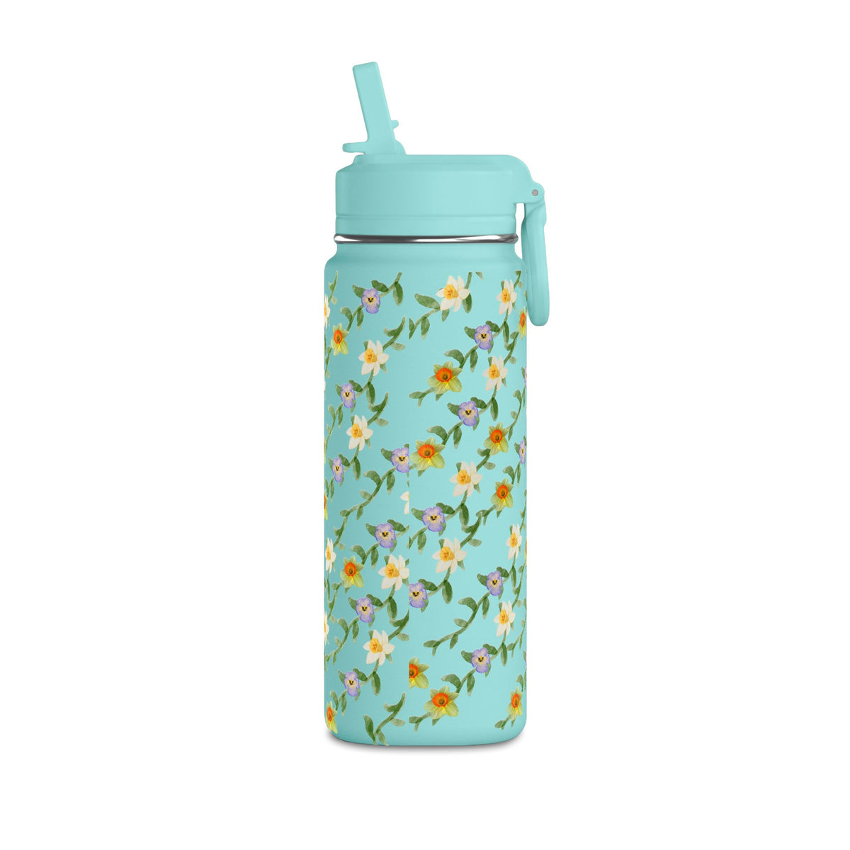 20oz Floral Water Bottle – Mini Straw Hydration Bottle with Dainty Yellow Blossoms