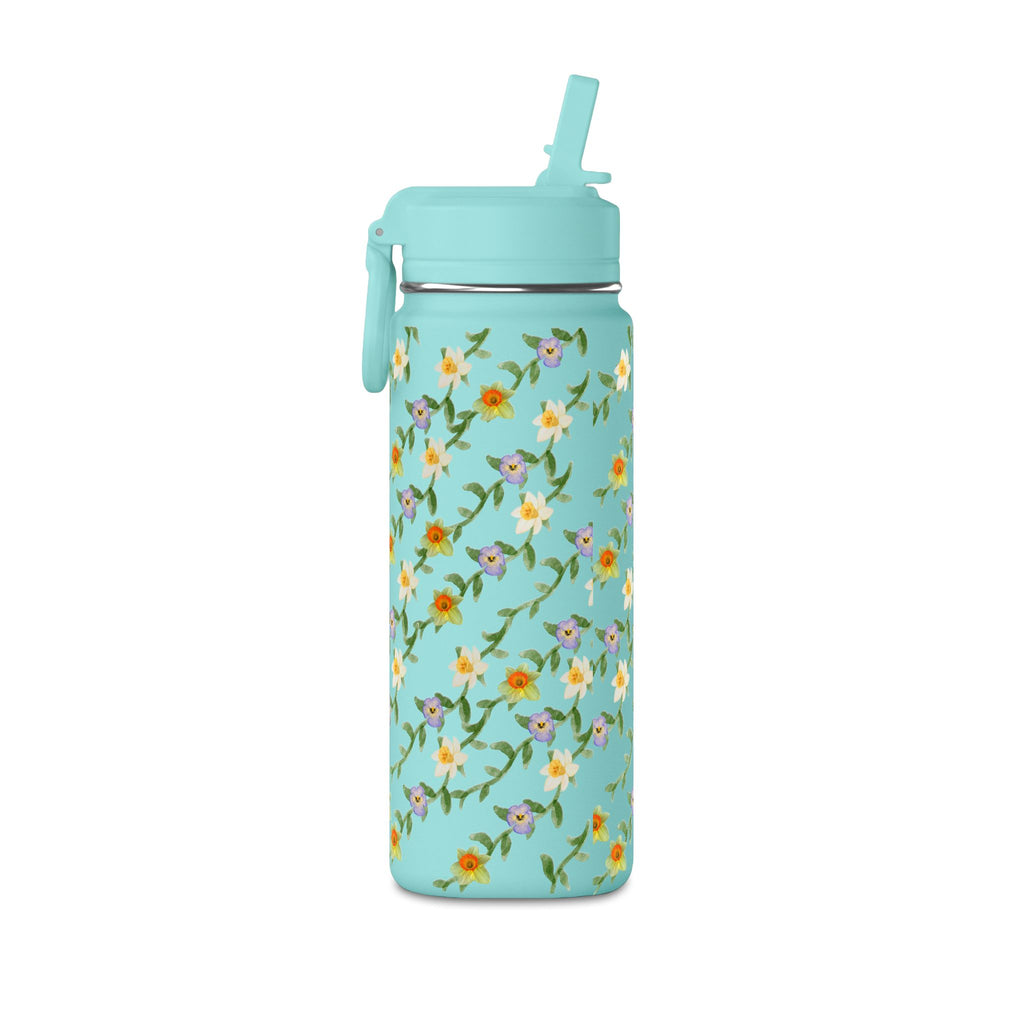 20oz Floral Water Bottle – Mini Straw Hydration Bottle with Dainty Yellow Blossoms